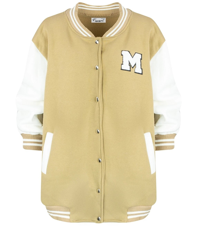 Loose, college-style baseball sweatshirt