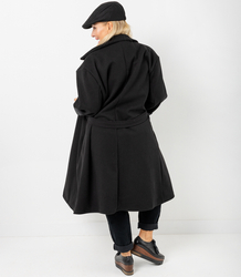 Women's long oversize coat with decorative belt KASIA