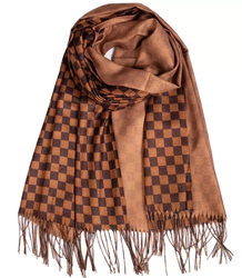 Shiny shawl scarf gold thread checkerboard