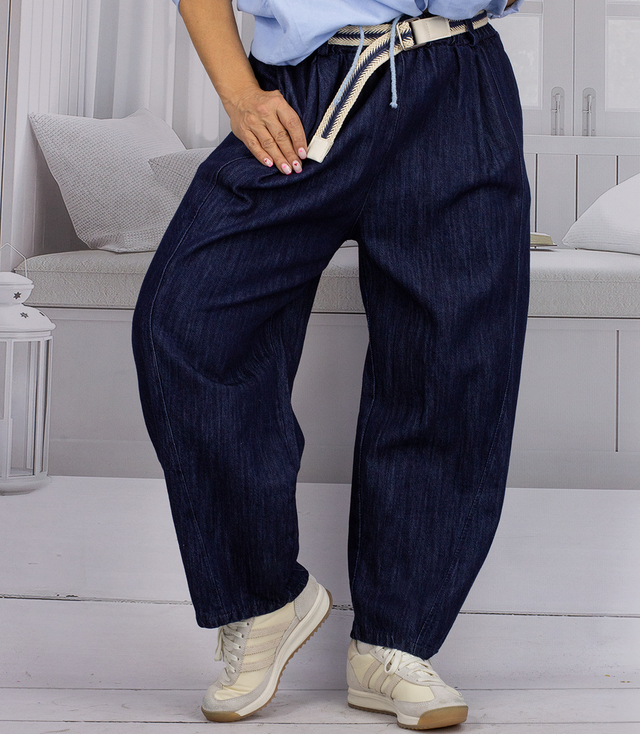 Jeansy damskie BALLOON z paskiem bawełniane