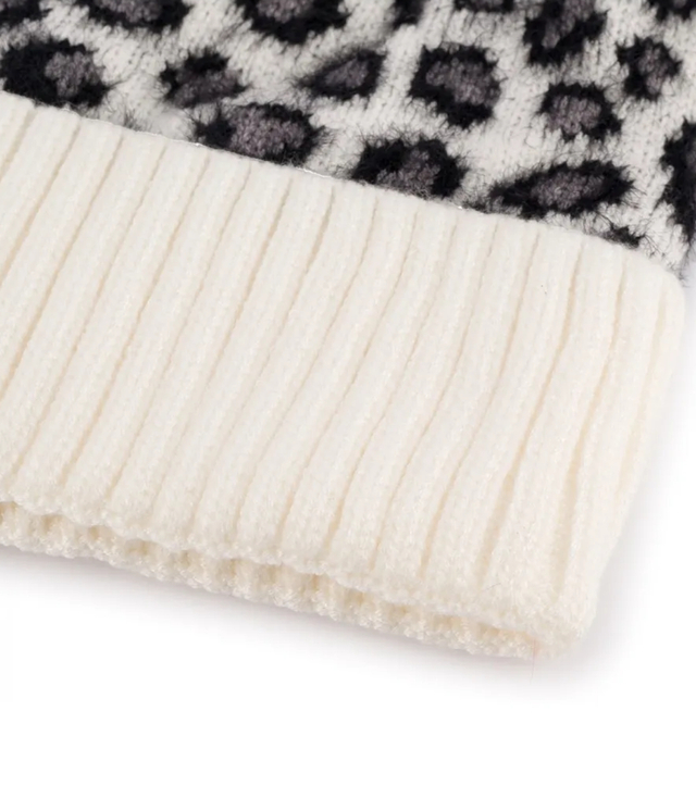 Warm women's cap with pompom autumn winter leopard spots