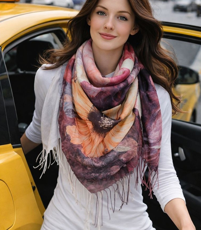 Women's scarf with floral pattern 100x100