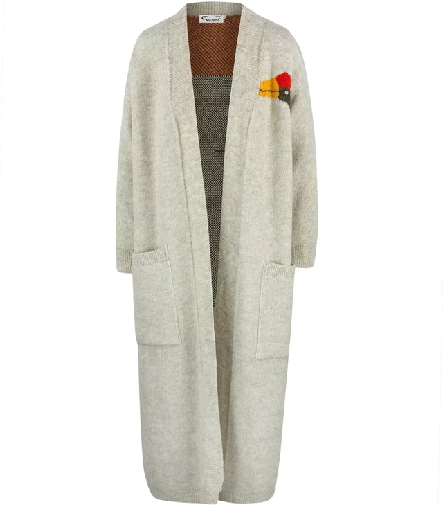 Long cardigan sweater bird print cashmere GRACE
