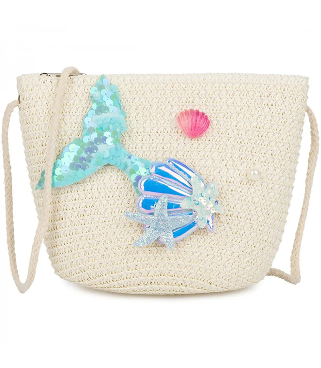 Children's Straw Handbag with Mermaid Tail and Shells