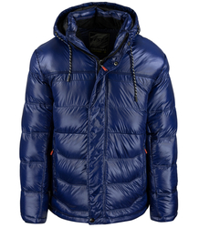 Men's winter quilted jacket with hood and sheen
