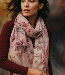 Elegancki szal w kwiaty damski delikatny 180x70