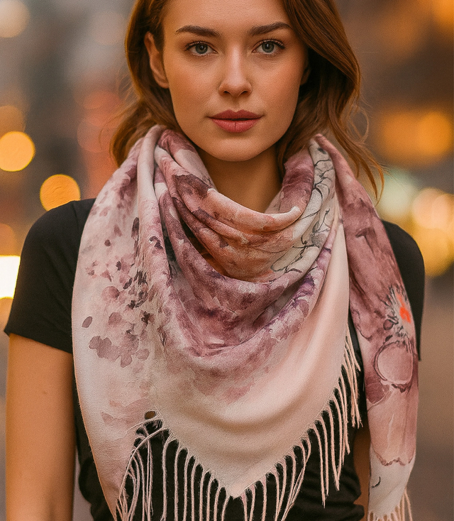 Women's scarf with floral pattern 100x100