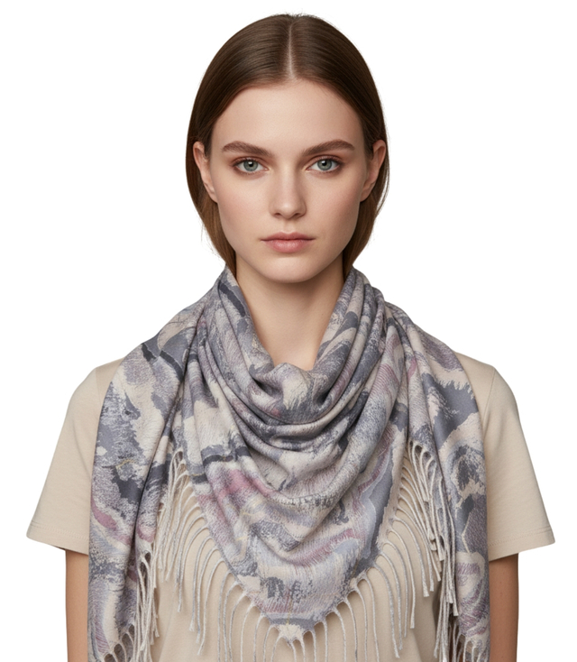 Wavy delicate pattern scarf with tassels