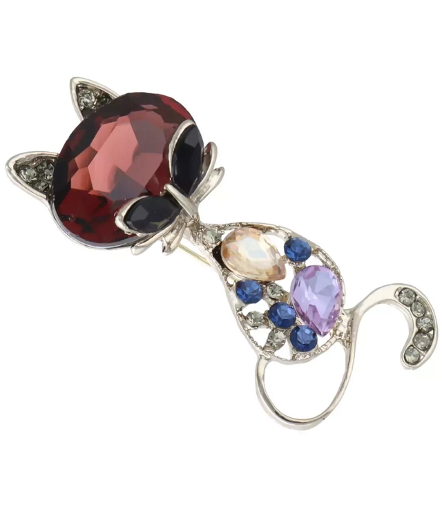 Brooch with zircons beautiful decorative cat kitty