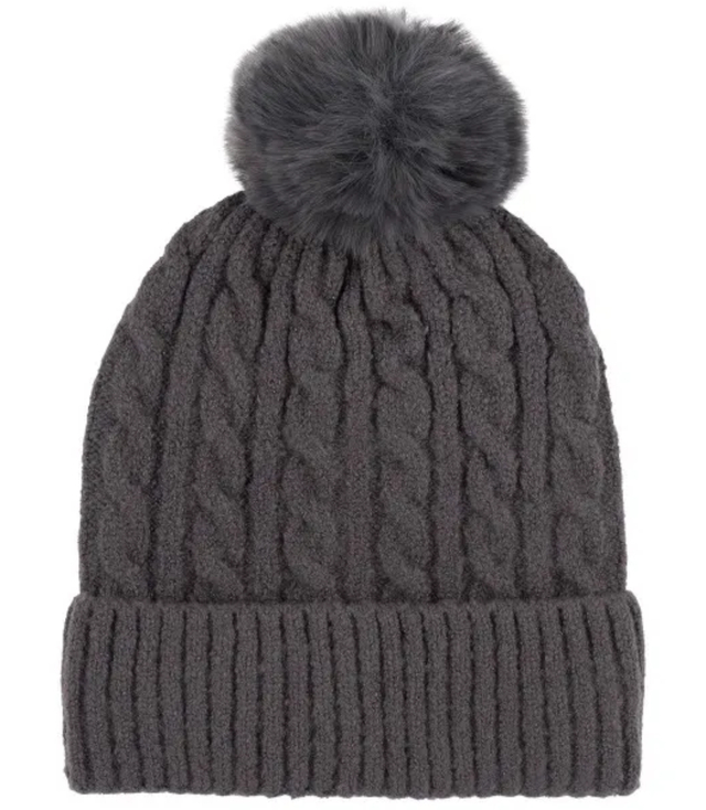 Warm women's cap with pom-pom autumn winter monochrome hat