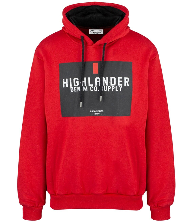 Men's warm, thick sweatshirt with a hood and a print