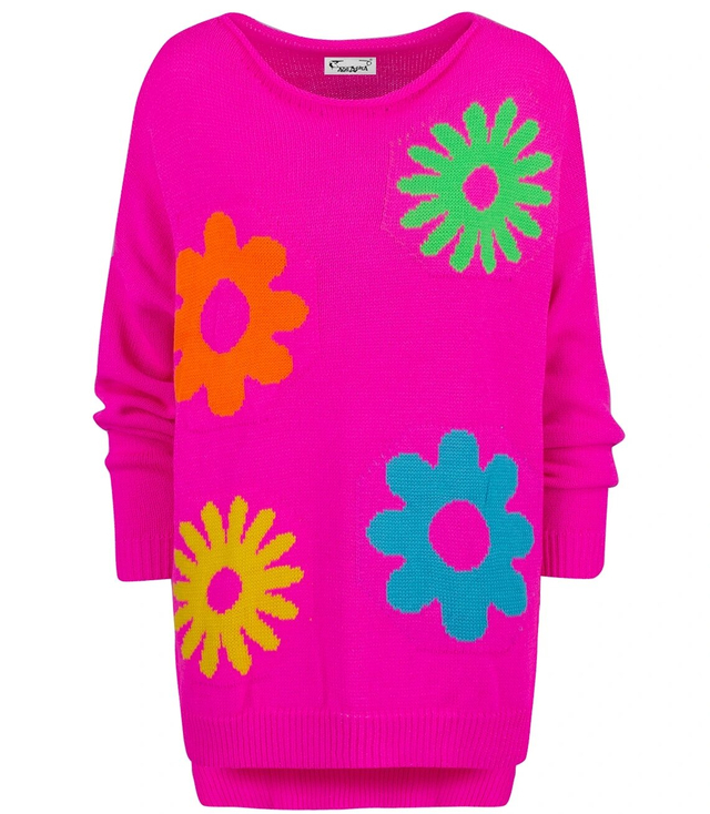 Women's sweater in colorful flowers with a longer back LILANA