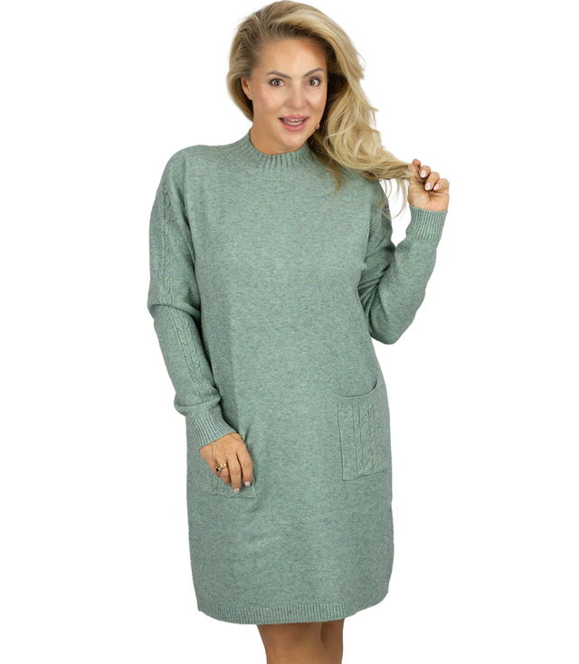Knit dress with openwork sleeves and pockets