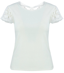 Short-sleeved T-shirt blouse decorated with lace LUIZA