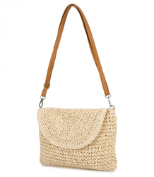 Stylish small raffia shoulder clutch bag with braided 2 straps