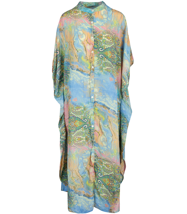Long ethnic BAT dress with colorful patterns, NOVENTA silk