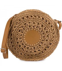 Round braided boho handbag with long strap