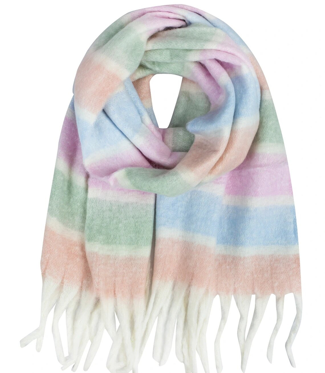 Warm scarf, stripes, fluffy knitwear