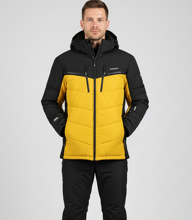 Men's quilted jacket with hood winter two-tone jacket