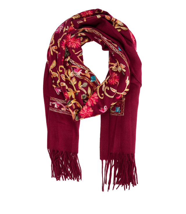 Women's folklore scarf with flower motif and tassels