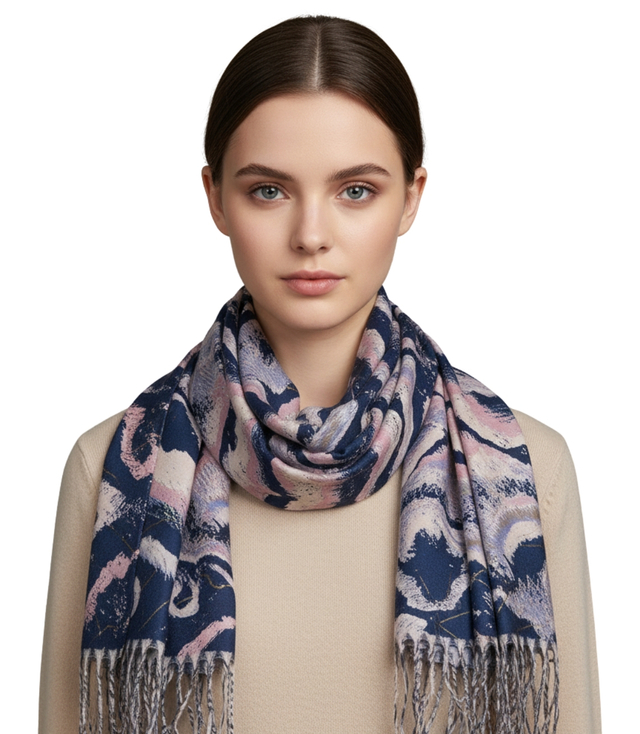 Wavy delicate pattern scarf with tassels
