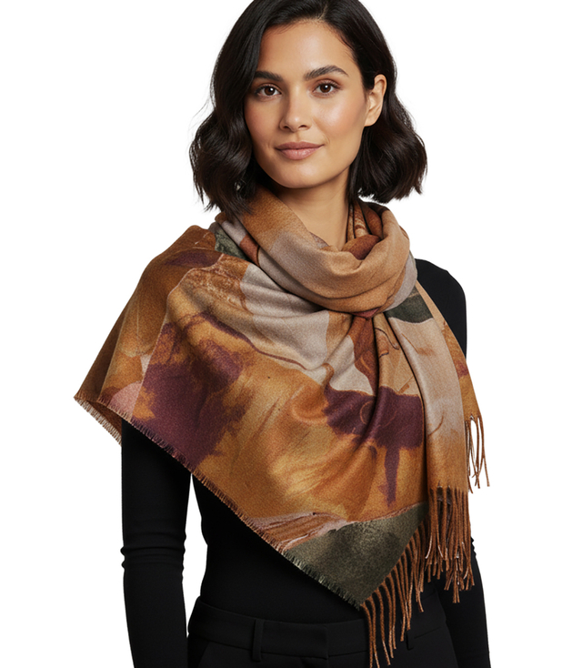 Square shawl scarf for women with tassels AGRAFKA