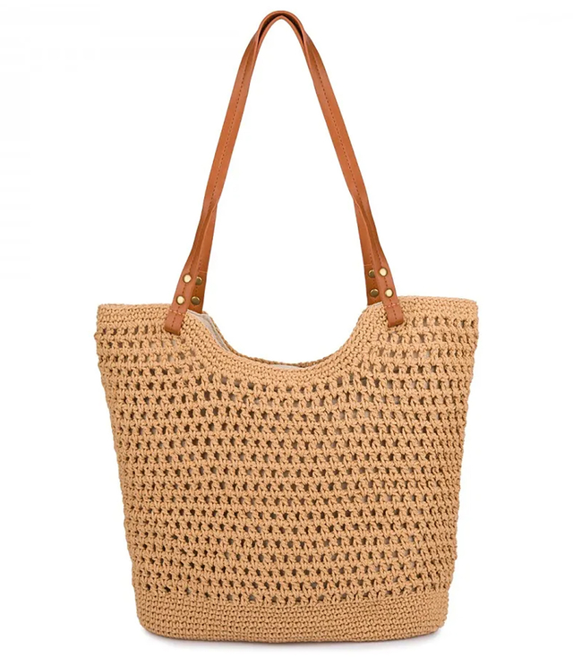 Stylish boho handbag with plaid and linen interior