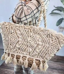 Large natural basket trapeze handbag boho  