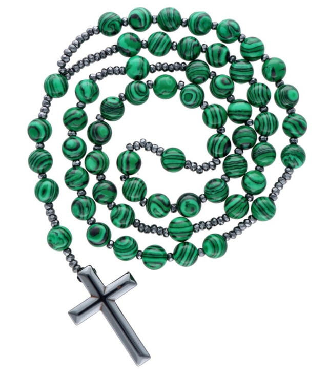 Rosary Necklace Pendant Malachite Adjustable Length
