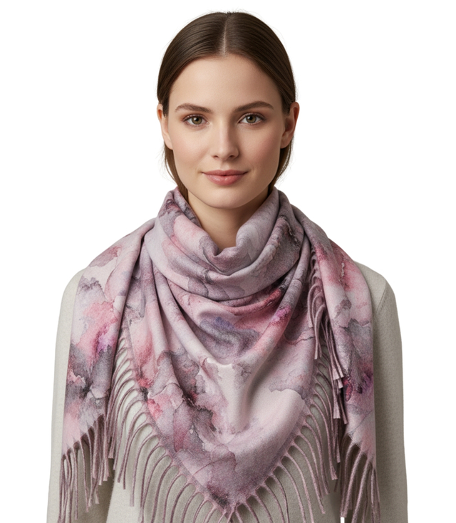 Delikatna elegancka kobieca chusta szal z frędzlami