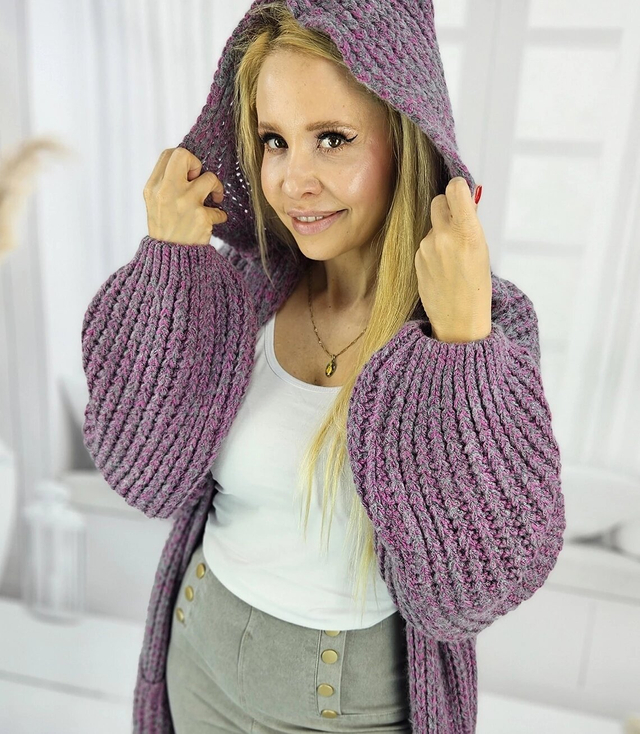 Long warm cardigan sweater thick weave VALERIA