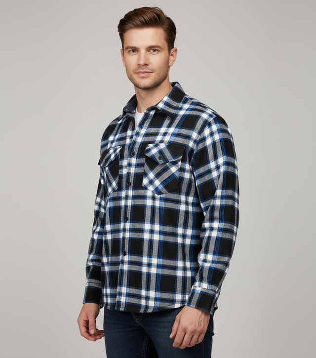 Warm men's checkered shirt with warming button-down classic