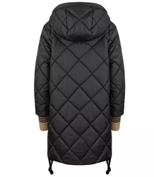 Warm thick quilted jacket with a hood winter