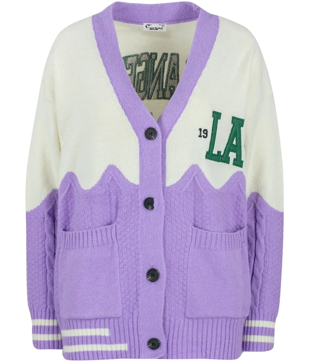 Short cardigan sweater with Los Angeles patches