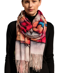 Women's scarf with abstract motif tassels