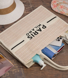 PARIS MILANO braided shopper bag for summer beach large eco bag