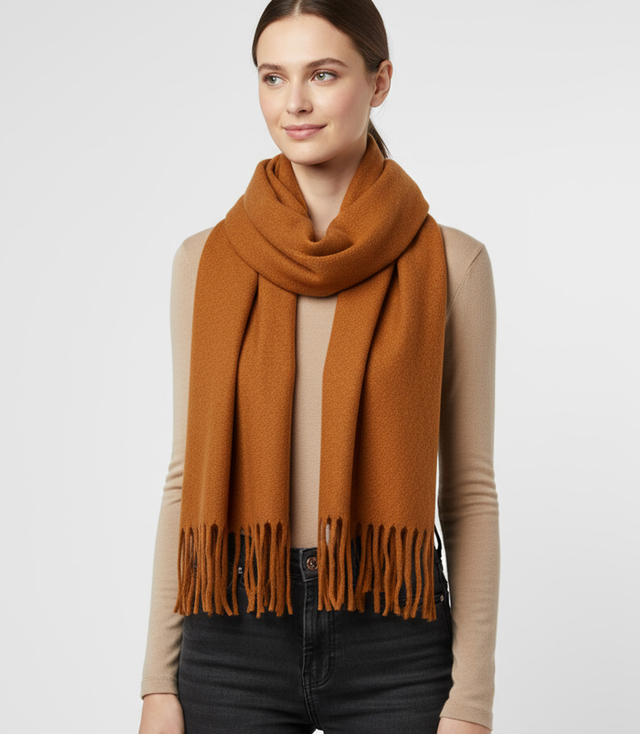 Elegant scarf with tassels in one color