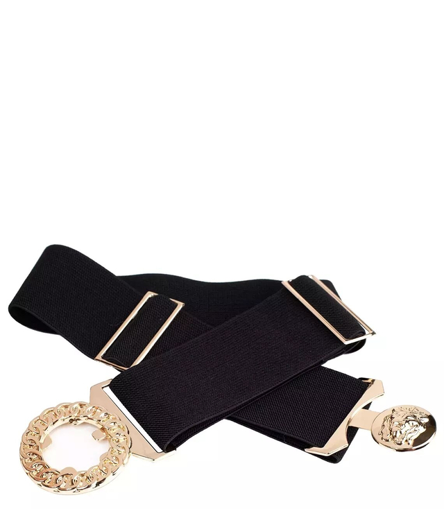 Women's belt with gold lion adjustable elastic