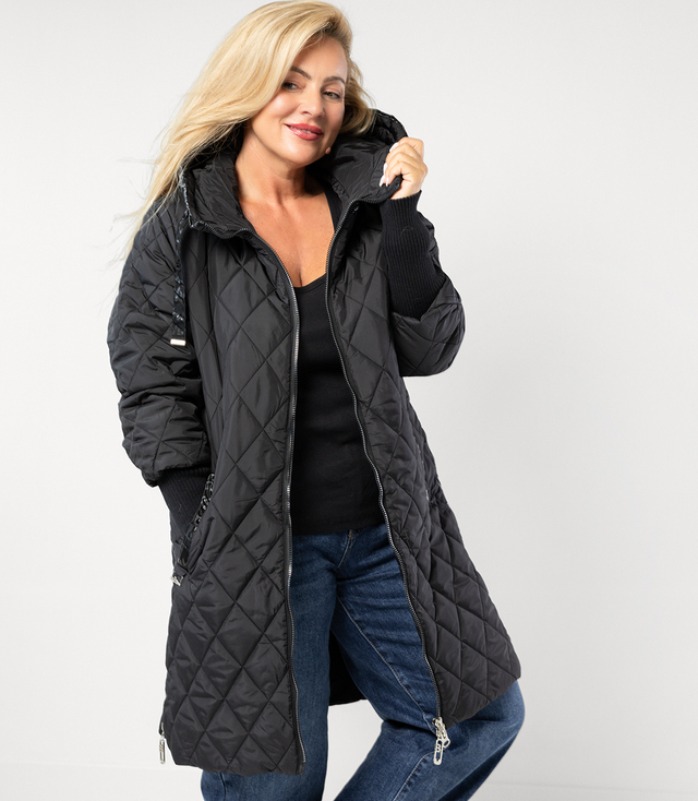 Long winter jacket with decorative hood LUNA