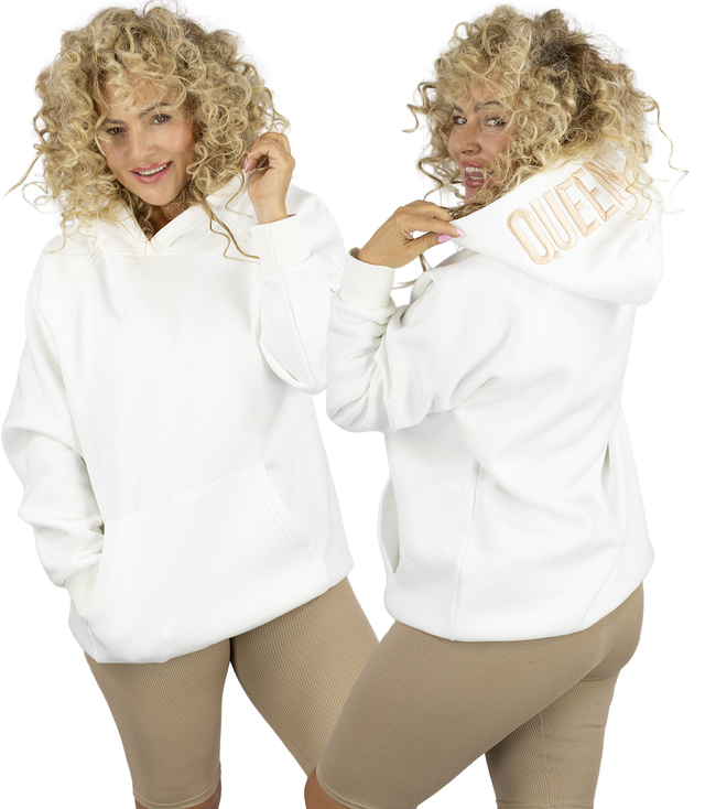  Bluza damska z kapturem oversize i haftem QUEEN