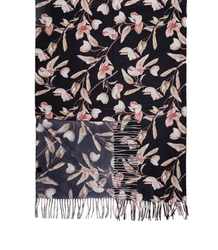 Women's scarf with a motif of small flowers tassels