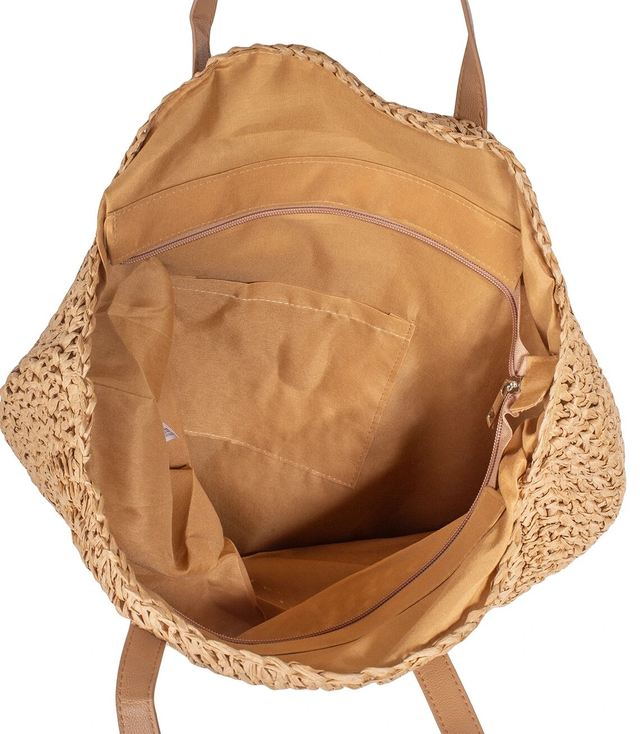 Large round woven straw beach bag 