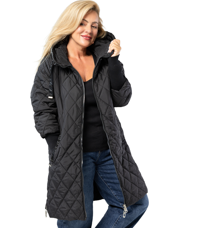 Long winter jacket with decorative hood LUNA