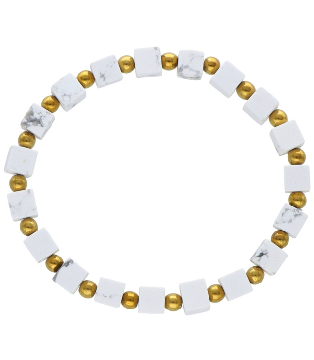 Men's bracelet White howlite cubes and hematite beads 6.5 mm