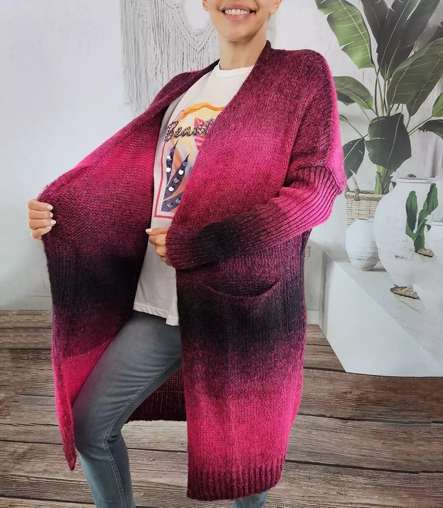 Long cardigan thick colorful ombre sweater
