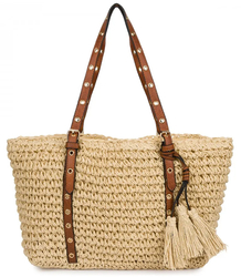 Stylish boho handbag with decorative studs and tassels