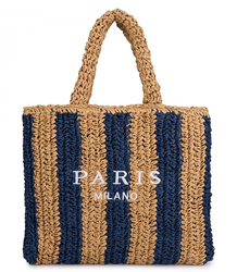 Large plaid shoper bag with vertical stripes with PARIS lettering