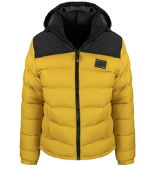 Warm men's quilted winter jacket with hood 