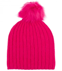 Warm ribbed women's cap with pom-pom autumn winter hat 