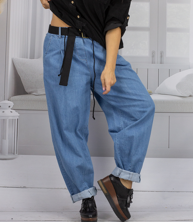 Jeansy damskie MOM JEANS z paskiem bawełniane